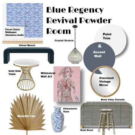 Blue Regency Rival Powder Room Interior Design Mood Board by Bonaise Surface Designer (Textiles, Wallpaper + More) on Style Sourcebook