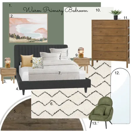 warm primary bedroom Interior Design Mood Board by Linsey on Style Sourcebook