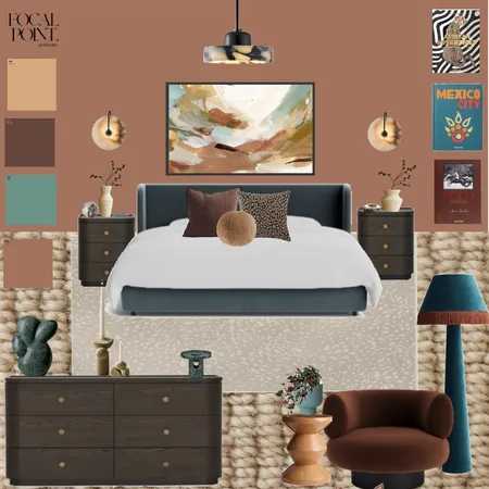 Mocha Mousse and Teal Bedroom (Litchfield Drive) Interior Design Mood Board by Focal Point Interior on Style Sourcebook