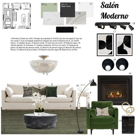 Salón moderno con acabados en verde y negro Interior Design Mood Board by Elizabet Santos on Style Sourcebook
