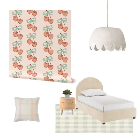 Preppy Cherries + Bows Wallpaper for Teen girl bedroom Interior Design Mood Board by ashclarkart on Style Sourcebook