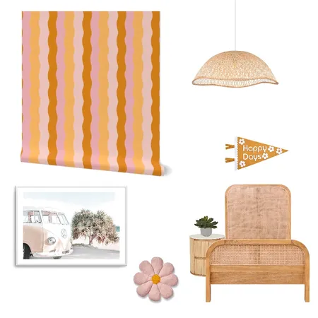 Retro 70s Wavy Vertical Striped Wallpaper for Teen Girl’s Room Interior Design Mood Board by ashclarkart on Style Sourcebook