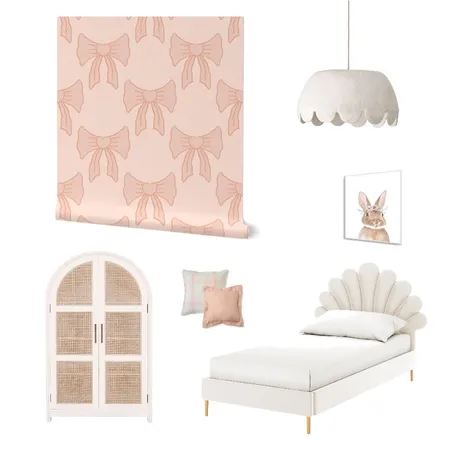 Cottagecore Bow Wallpaper for Girl’s Room Interior Design Mood Board by ashclarkart on Style Sourcebook