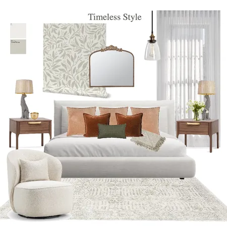 Timeless Transitional Bedroom with Botanical Wallpaper Interior Design Mood Board by jskirrow on Style Sourcebook