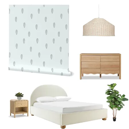 Blue Cottagecore Leaves Wallpaper for Bedroom Interior Design Mood Board by ashclarkart on Style Sourcebook