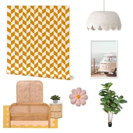 Mod 70s Yellow Wavy Checkerboard Wallpaper for Teen Girl’s Room Interior Design Mood Board by ashclarkart on Style Sourcebook