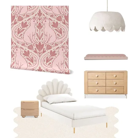 Pink Cat Ogee Wallpaper for Girl’s Room Interior Design Mood Board by ashclarkart on Style Sourcebook
