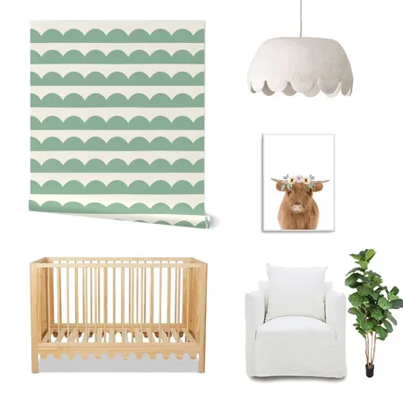 Cottagecore Scallop Stripe Wallpaper for Nursery Decor Interior Design Mood Board by ashclarkart on Style Sourcebook