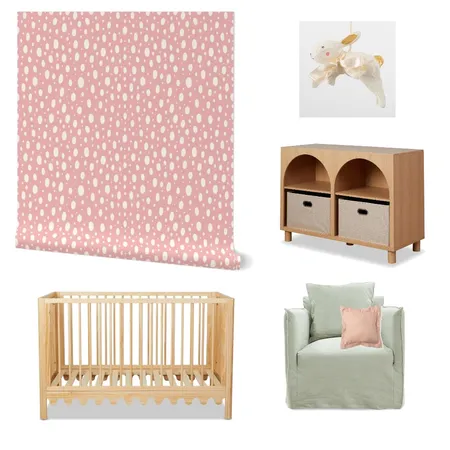 Preppy Pink Dots Wallpaper for Nursery Decor Interior Design Mood Board by ashclarkart on Style Sourcebook