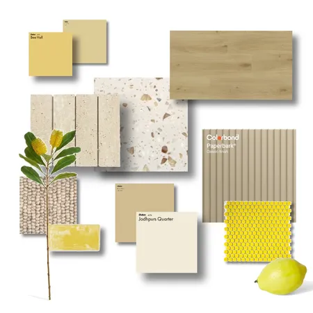 Ochre & Warm Yellow Accents flat lay Interior Design Mood Board by litsa@stannardfamilyhomes.com.au on Style Sourcebook