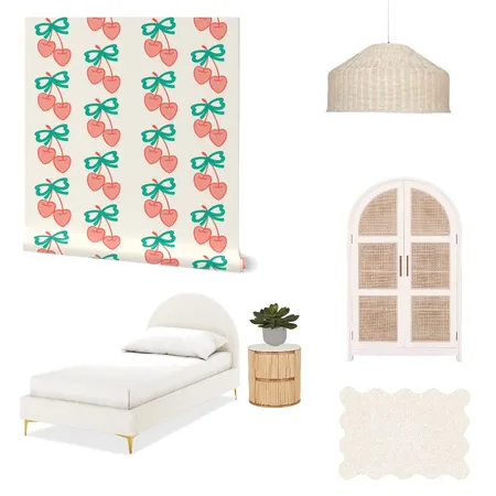 Preppy Cherry Wallpaper for Girl’s Room Decor Interior Design Mood Board by ashclarkart on Style Sourcebook
