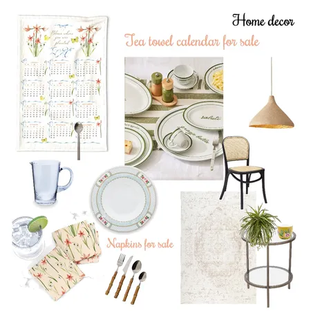 2026 Tea towel calendar and Napkins Home Decor & Cottage core watercolor Interior Design Mood Board by jowilldesign on Style Sourcebook