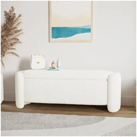 Wynne Fabric Storage Ottoman Bench Seat in Cream White Interior Design Mood Board by luxoliving.com.au on Style Sourcebook