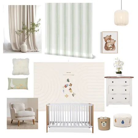 Sage ticking stripe nursery 2 Interior Design Mood Board by vine_art_design on Style Sourcebook