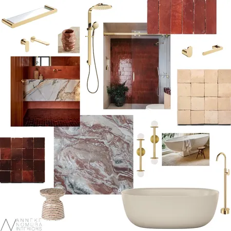 Terra Rose / Burnt Sugar / Natural Zellige Tiles Bathroom Interior Design Mood Board by ANNEKE NOMURA INTERIORS on Style Sourcebook