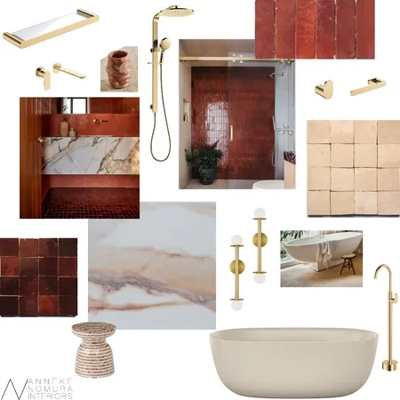 Terra Rose / Burnt Sugar / Natural Zellige Tiles Bathroom Interior Design Mood Board by ANNEKE NOMURA INTERIORS on Style Sourcebook