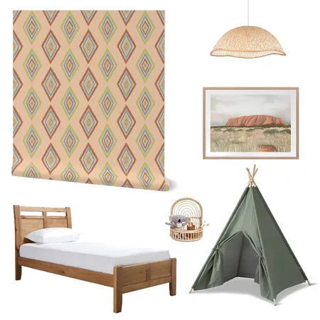 Southwestern Ikat Wallpaper for Kid’s Room Decor Interior Design Mood Board by ashclarkart on Style Sourcebook