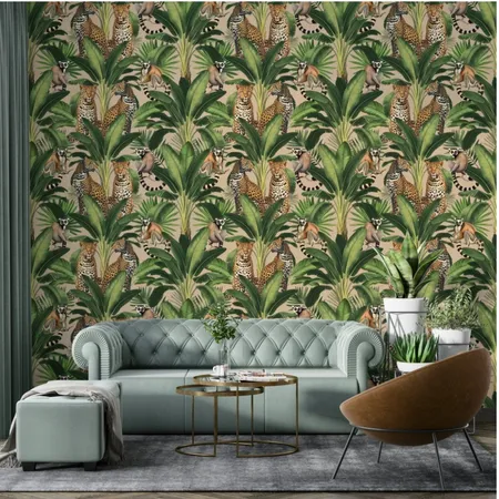 Cheetah And Monkey Jungle Beige Wallpaper⁠ Interior Design Mood Board by Giffywalls Australia