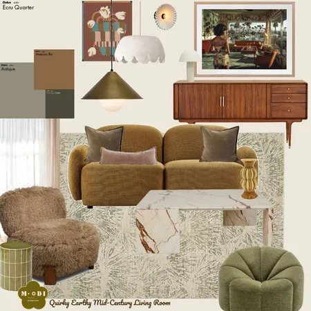 Quirky Earthy Mid-Century Living Room Interior Design Mood Board by Moodi Interiors on Style Sourcebook