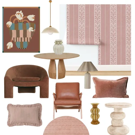 pink wallpaper leaves lines Interior Design Mood Board by Xime