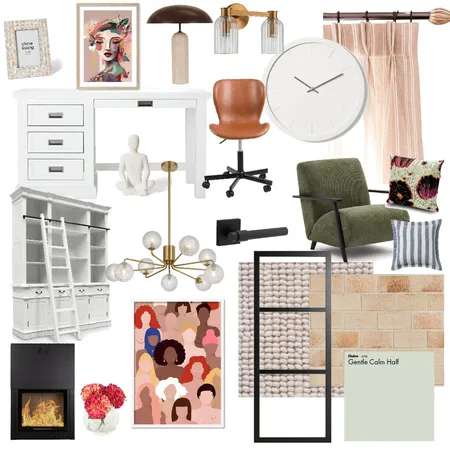Escritorio floral, intimo, minimalista, etéreo, cálido. Rojo/verde/ negro/ arena Interior Design Mood Board by Gabysosa19a on Style Sourcebook
