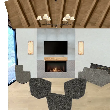 Cabin Loft - light tile/pattern w lampshades chandelier Interior Design Mood Board by AlexaWhitehurst on Style Sourcebook