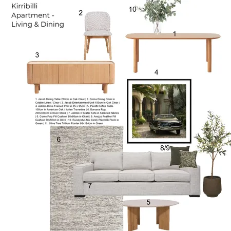 Kirribilli Apartment - Living and Dining (3 bedroom) Interior Design Mood Board by elenaz@ozdesign.com.au