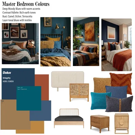 Deep Moody Blues Bedroom Interior Design Mood Board by Small Interiors