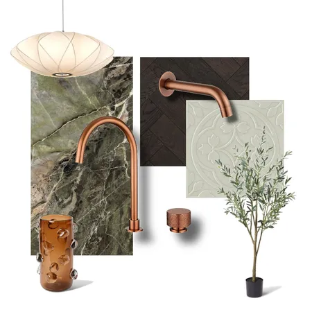 Green and Copper Mood Interior Design Mood Board by Aquaperla