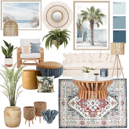 Boho blues Interior Design Mood Board by @leafandwicker on Style Sourcebook