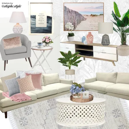 living room blue pink white Interior Design Mood Board by stephc.style