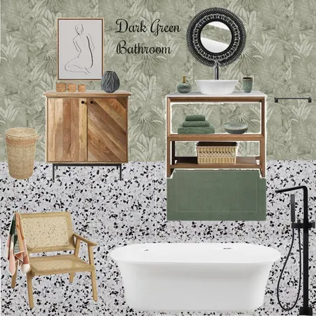 DARK GREEN BATHROOM Interior Design Mood Board by missmarple