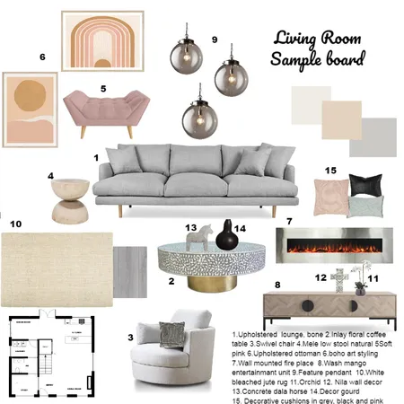 Sample Board Living Room Interior Design Mood Board by Danche on Style Sourcebook