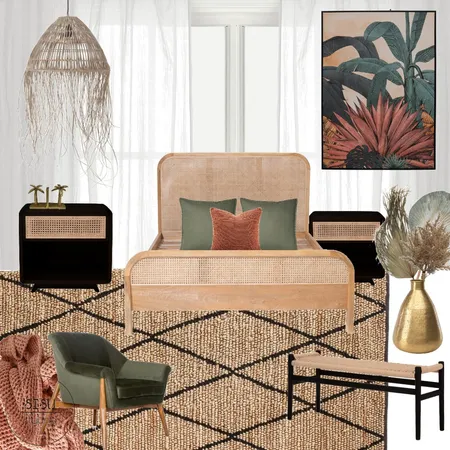 dark tropical bedroom Interior Design Mood Board by Sisu Styling on Style Sourcebook