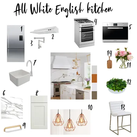 All White English Kitchen Interior Design Mood Board by Swapna mahesh