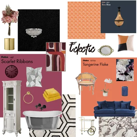 Eclectic Living and Bathroom Interior Design Mood Board by rachelboeg on Style Sourcebook