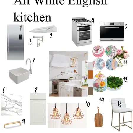 All White English Kitchen Interior Design Mood Board by Swapna mahesh