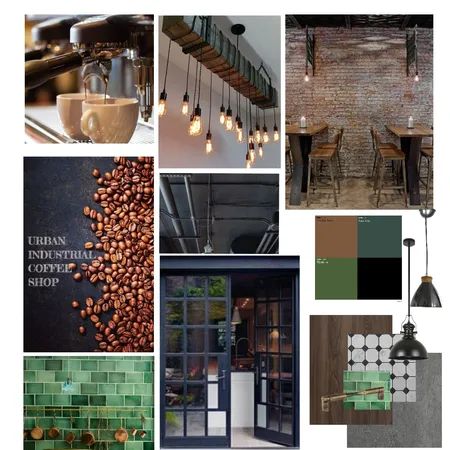 Urban Industrial Coffee House Interior Design Mood Board by Jessicarose1405