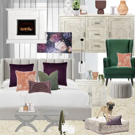 Client Moodboard - bedroom , apricot, plum & green Interior Design Mood Board by dunscombedesigns on Style Sourcebook