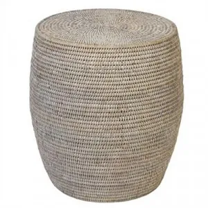 Savannah Rattan Drum Side Table, White Wash by COJO Home, a Side Table for sale on Style Sourcebook