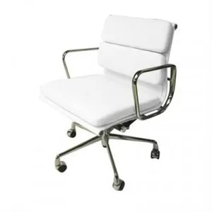 Replica Eames Italian Leather Soft Pad Office Chair, Mid Back, White / Silver by Conception Living, a Chairs for sale on Style Sourcebook