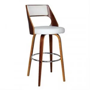Oslo Swivel Bar Stool, White / Walnut with Silver Footrest by Maison Furniture, a Bar Stools for sale on Style Sourcebook