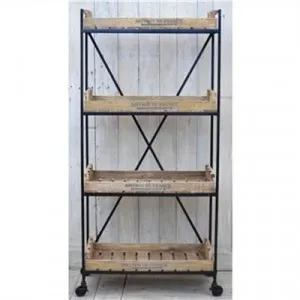 Bistrot De France Industiral Solid Mango Wood Timber and Iron Display Shelf with Castors by Philuxe Home, a Wall Shelves & Hooks for sale on Style Sourcebook