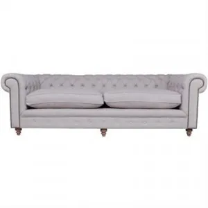Kensington Chesterfield Tufted Linen Upholstered Sofa, 3 Seater by Huntington Lane, a Sofas for sale on Style Sourcebook
