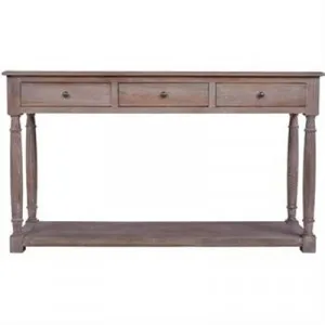 Georgian Solid American Oak Timber 3 Drawer Console Table with Shelf by Huntington Lane, a Console Table for sale on Style Sourcebook
