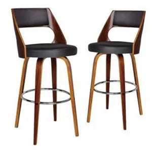 Oslo Swivel Bar Stool, Black / Walnut with Silver Footrest by Maison Furniture, a Bar Stools for sale on Style Sourcebook