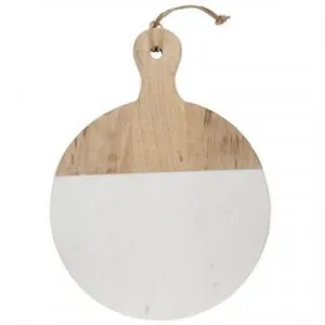 Macnevin Marble & Mango Wood Round Paddle Serving Board, 25x35cm by Casa Uno, a Platters & Serving Boards for sale on Style Sourcebook
