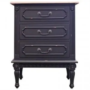 Lapalisse Hand Crafted Mahogany Timber 3 Drawer Bedside Table, Black / Weathered Oak by Millesime, a Bedside Tables for sale on Style Sourcebook