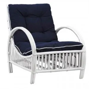 Sanibel Rattan Armchair with Cushion - White/Navy by Chateau Legende, a Chairs for sale on Style Sourcebook