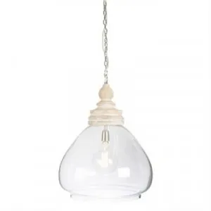 Scotia Glass & Wood Pendant Light, Teardrop Shade, Large, White Wash by Casa Uno, a Pendant Lighting for sale on Style Sourcebook